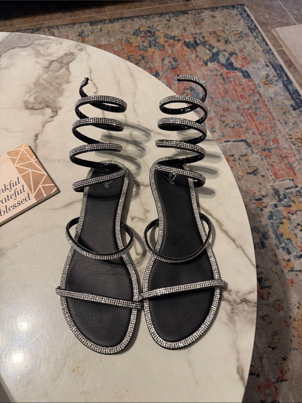 Black Crystal Wrap Gladiator Sandals - Women